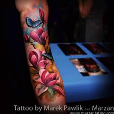 The images are made with the gaudy paints. Tattoo Uploaded By Tara Flowers Orchids Butterfly Sleeve 236111 Tattoodo