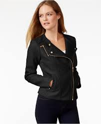 Calvin Klein Faux Leather Textured Moto Jacket Jackets Blazers Women Macy S Blazer Jackets For Women Vegan Leather Jacket Black Vegan Leather Jacket