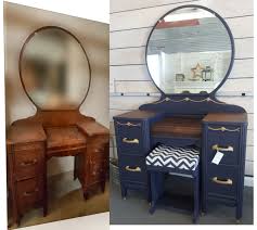 Beautiful Antique Waterfall Art Deco Vanity Restored With Coastal Blue Milk Paint Dark Furniture Restoration Antique Furniture Restoration Staining Furniture