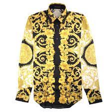 Each versace shirt design is a bold statement of style, from baroque designs and embroidery to colorful undersea prints, or basic black shirts with signature versace tailoring.available on stylight, versace shirts come in tailored, fitted and loose styles. Versace Hibiscus Print Shirt Black Gold Onu