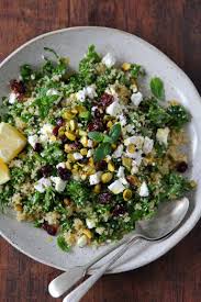 Quinoa Salad W Kale Cranberries Goat Cheese Pistachios Goodfor Cheese Salad Recipes Quinoa Salad Kale Feta Salad