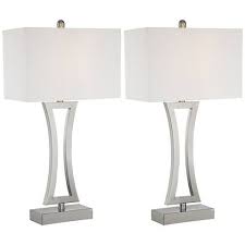 Roxie Brushed Nickel Metal Table Lamps Set Of 2 11p72 Lamps Plus Modern Table Lamp Metal Table Lamps Table Lamp