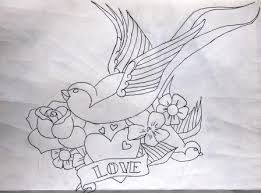 Banner with heart and flower tattoos design car tuning. Traditional Uncolored Old School Bird With Heart And Flowers Tattoo Design By Itsnotmeitsher Tattooimages Biz