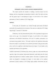 We will discuss each study by elaborating on the key highlights of the discussion. Chapter 5 Docx Chapter V Summary Conclusions And Recommendations This Chapter Presents The Summary Of Findings Conclusion Drawn From The Findings And Course Hero