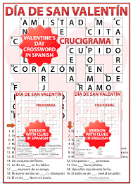 The set includes a word search, crossword puzzle, and coloring pages. Valentine S Day Crossword In Spanish Crucigrama Dia De San Valentin Woodward Spanish