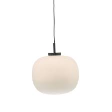 Aria 5 light burnished brass and matte black pendant with opal glass shades. Issy Opal Globe Glass Pendant Lightbox