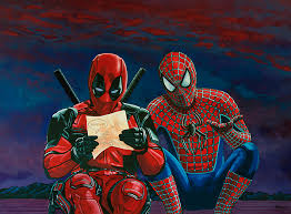 Deadpool and Spiderman Painting Sticker by Paul Meijering - Fine Art America