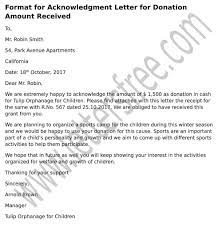 Acknowledgement letter sample for donation. Format For Acknowledgment Letter For Donation Amount Received Acknowledgement Letter Pinterest