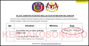 Pembantu hal ehwal islam gred s19; Jawatan Kosong Majlis Sukan Negeri Selangor