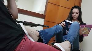 Sexy footjob from student woman