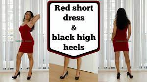 Crossdresser - red short dress and black high heels | NatCrys - YouTube
