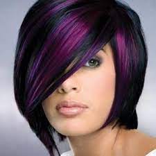 Black Hair Purple Highlights Short Hair Color Hair Styles Hair