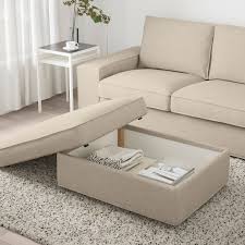 Kivik Footstool With Storage Hillared Beige Ikea Storage Footstool Storage Ottoman Ikea Kivik