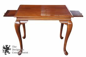 I have recovered the chairs and replaced drapes over the years. Broyhill Lenoir House Cherry Queen Anne Style Tea Table Pull Out Trays 3220 10 The Designers Consignment