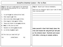 Spanish Inductive Grammar Lesson Por Vs Para