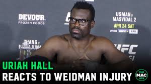 Probably just his ego diminishing after thinking he was on a hot streak for beating anderson silva and weidman breaking his leg lol. Uriah Hall Reacts To Chris Weidman S Leg Break I Owe Him A Fight Youtube