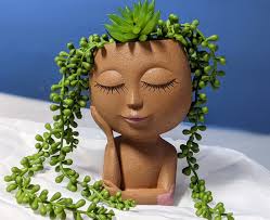 Brown Girl Face pat Tilted Head Planter, Cute Resin Cactus Planter With  Drainage Hole .daydreaming Girl. Gift, Home Decoration