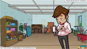 Clipart Cartoon A Bored Waiter Taking Orders And An Organized Garage Background Vendor Vectortoon Type Light Blue Walls Garage Organization Grey Panels