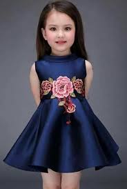 Navy Blue Colour Girl Dress With Flower Embellishment Baby Girl Dresses Little Girl Dresses Kids Outfits