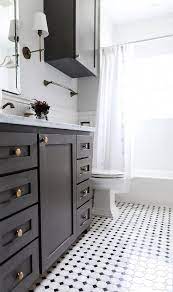 Vintage styron pink marble plastic wall tile 4 1/4 for bathroom or kitchen. Black And White Vintage Floor Tiles With Black Washstand Transitional Bathroom