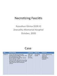 Necrotizing fasciitis can be caused by an infection with streptococcus canis. Necrotizing Fasciitis By Dr Kassahun Girma Medical Medical Specialties