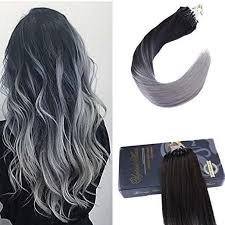 100% real human hair extensions by expert hair extensions. Ugeat 50g Micro Ring Remy Human Hair Extensions 1b Black To Silver Balayage Ugeat Microrin Fusion Hair Extensions Black Hair Extensions Loop Hair Extensions
