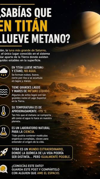 En Titán, la luna de Saturno, llueve metano en lugar de agua porque hace muchísimo frío, unos -182.55 °C. A esa temperatura, el agua está congelada como hielo duro, pero el metano,
