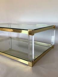 Tangkula glass coffee table, 42.5 l × 20 w ×14 h, acrylic coffee table, clear tempered glass coffee table, international occasion tea table, waterfall table with brass. Two Tier Lucite And Brass Coffee Table