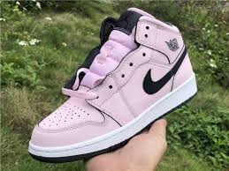 Nike Air Jordan 1 Mid White Pink And Black Trainers Gs Jordan Aj 1 Mid Pink Foam Girls Youth Sneakers Fashion Jordan 1 Mid Jordan 1