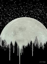 Full Moon Art Forest Trees Silhouette Dripping Paint Gray Gift Idea For Her For Him Moon Phases Starry Night Draw Drip Painting Moon Artwork Drip Art