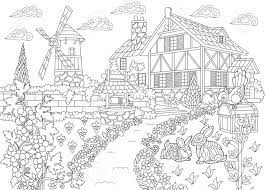 Colorie les pêches en bordeaux, la plus petite est un peu plus claire. Coloriage Du Paysage Rural Ferme Moulin A Vent Puits D Eau Boite Aux Lettres Lapins Oiseau Pivert Vignes Dessin De Croquis A Main Levee Pour Livre De Coloriage Antistress Adulte Dans Le Style