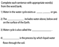 In this activity, students will create various water cycles and describe their cycles using academic vocabulary learned from the gizmo. Water Cycle Worksheets