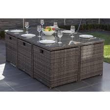 Direct Wicker Malta Variegated Brown 11 Piece Wicker Outdoor Dining Set With Beige Cushions Pad 3234 The Home Depot In 2020 Outdoor Dining Set Wicker Dining Tables Modern Outdoor Dining
