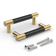 Aside from modern kitchens with easy painted and metallic surfaces you'll find black kitchen cabinets in a extra typical setting that includes earth colours and hardwoods. Amazon Com Bar Cabinet Handle Knob Pull Brushed Satin Gold Brass Finish With Upholstered Black Leather 4 6 3 78 Hole Center For Kitchen Cabinet Hardware Dresser Drawer Handles 10 Pack Everything Else