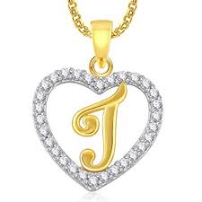 Amaal Jewellery Valentine Gifts Gold American Diamond Heart Alphabet Letter J Necklace Pendant For Women Girls Girlfriend Boys Men With Chain Ps0403