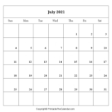 There are variety of styles such as landscape, portrait, weeks start on monday or sunday. July 2021 Blank Calendar Free Printable Template