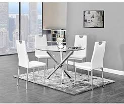 Maybe you would like to learn more about one of these? Amazon Com Best Master Furniture Crystal 5 Pcs Round Glass Top Dinette Set 5 Piece White Table Chair Sets