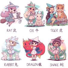All The Chinese Zodiac Witches I Ll Have Sticker And Prints Of These Available On My Etsy Tomorrow What Anime Zodiac Zodiac Characters Zodiac Art
