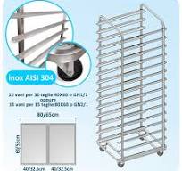 Karrocë tabakash prej çeliku inox GN2/1 ose 60X80cm AISI 304