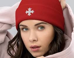 Coptic Cross Embroidery Cuffed Beanie Coptic Embroidery Coptic Orthodox  Gift Coptic Christmas Gift