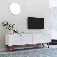 Engineered wood drawers and top with a solid wood veneer. Modern Media Console 80