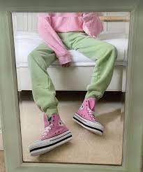 Just look at this outfit, and you will see that a lot of thought went into putting it together. Pink Green Pastel Pink Outfit Pink And Green Aesthetic Vintage Outfits