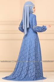 Moda Selvim Balon Kol Dantel Abiye 5141 5ay342 Mavi Elbiseler Elbise Moda