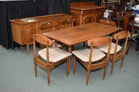 Ifurniture is the largest furniture store in edmonton, alberta. Mid Century Modern Teak Dining Set Including Drop Leaf Table Six Chairs With Upholstered Seats And