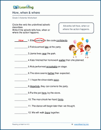Adverb Worksheets On How When And Where K5 Learning English Grammar Worksheets Adverbs Adverbs Worksheet