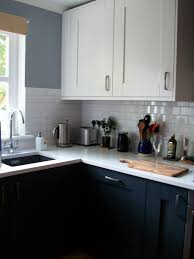 Light Grey Dark Navy Blue Charcoal Kitchen Units Shaker Style White Upper Cabinet Subway Tiles Quart Trendy Kitchen Tile Blue Gray Kitchen Cabinets Kitchen