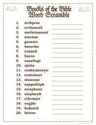 Printable Books Of The Bible Word Scramble Game Bible Worksheets Bible For Kids Bible Words