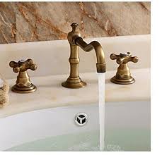 Rozinsanitary Widespread Antique Brass Deck Mounted Bathroom Tub Faucet Sink Mixer Tap 2 Antique Brass Bathroom Faucet Brass Bathroom Faucets Bathroom Faucets