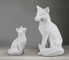 Simple White Abstract Geometric Fox Sculpture Ornaments Modern Home Decorations Animal Statues Geometric Fox Fox Decor Fox Ornaments