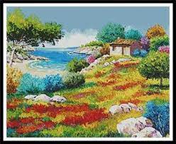 Beach counted cross stitch patterns. Sunset On The Beach Cross Stitch Pattern